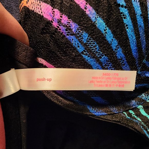 Victoria's Secret Pink front close push up strappy bra 34DD rainbow palm - Picture 3 of 3